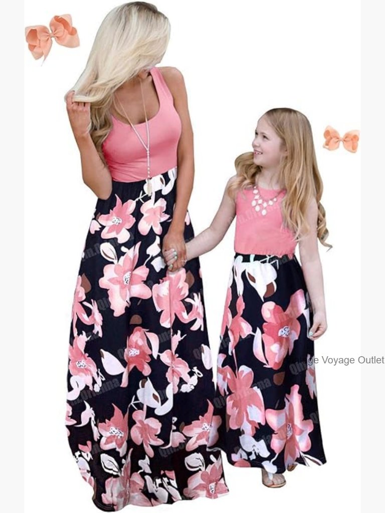 Boho Floral Matching Mommy & Me Maxi Dress With Pockets